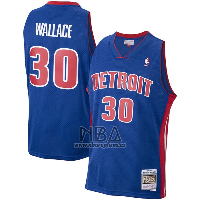 Camiseta Detroit Pistons Rasheed Wallace NO 30 Mitchell & Ness 2003-04 Azul